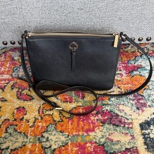 kate spade Black Leather Zip-Top Crossbody with Gold Hardware